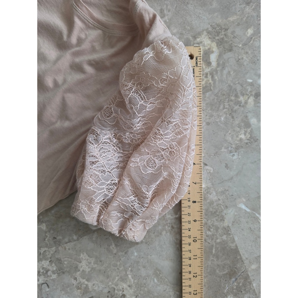 Alice + Olivia Pink Silk Lace Puff Sleeve Top Crew Neck Womens Small - Picture 9 of 15